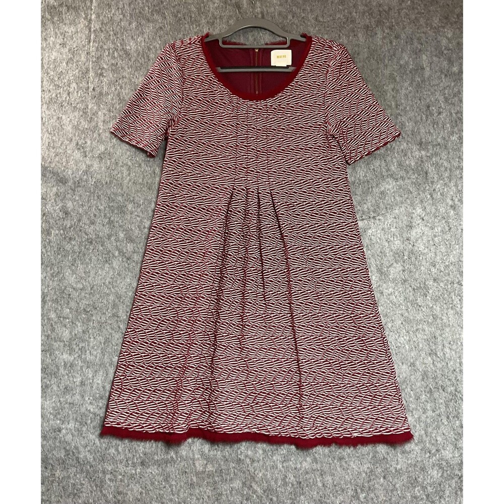 Maeve Dress Womens S Red Fit & Flare Knee Length Striped Pleated Lined Casual